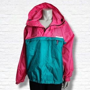 Vintage 90s Northern Reflections Pink, Green Anorak Pullover Rain Jacket Size M